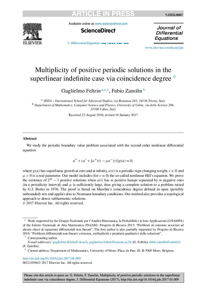 Multiplicity of positive periodic solutions in the superlinear indefinite case via coincidence degree