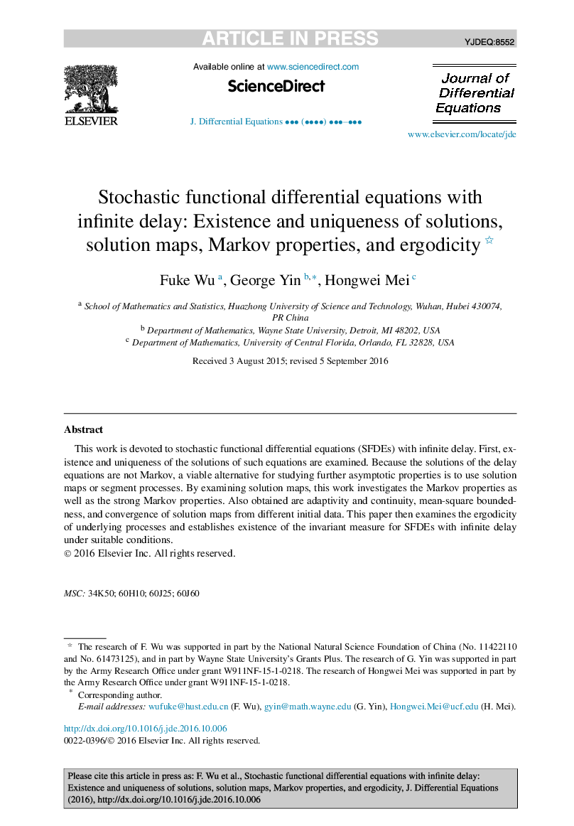 Stochastic functional differential equations with infinite delay: Existence and uniqueness of solutions, solution maps, Markov properties, and ergodicity