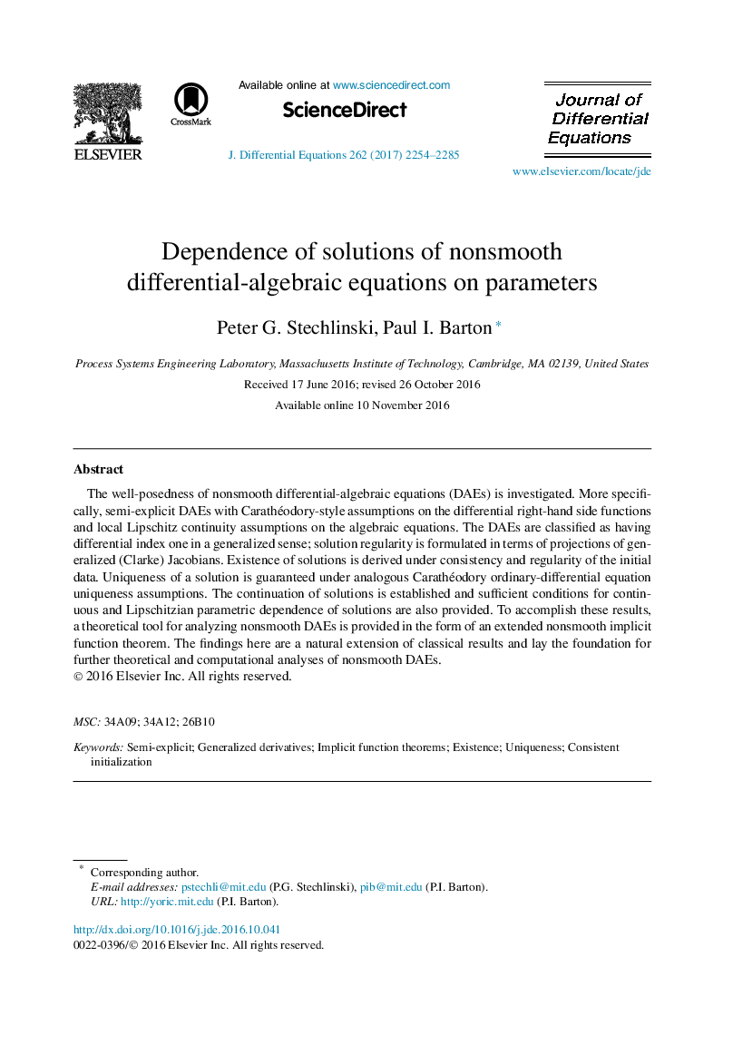 وابستگی راه حل معادلات دیفرانسیل-جبری ناسازگاری بر پارامترها
