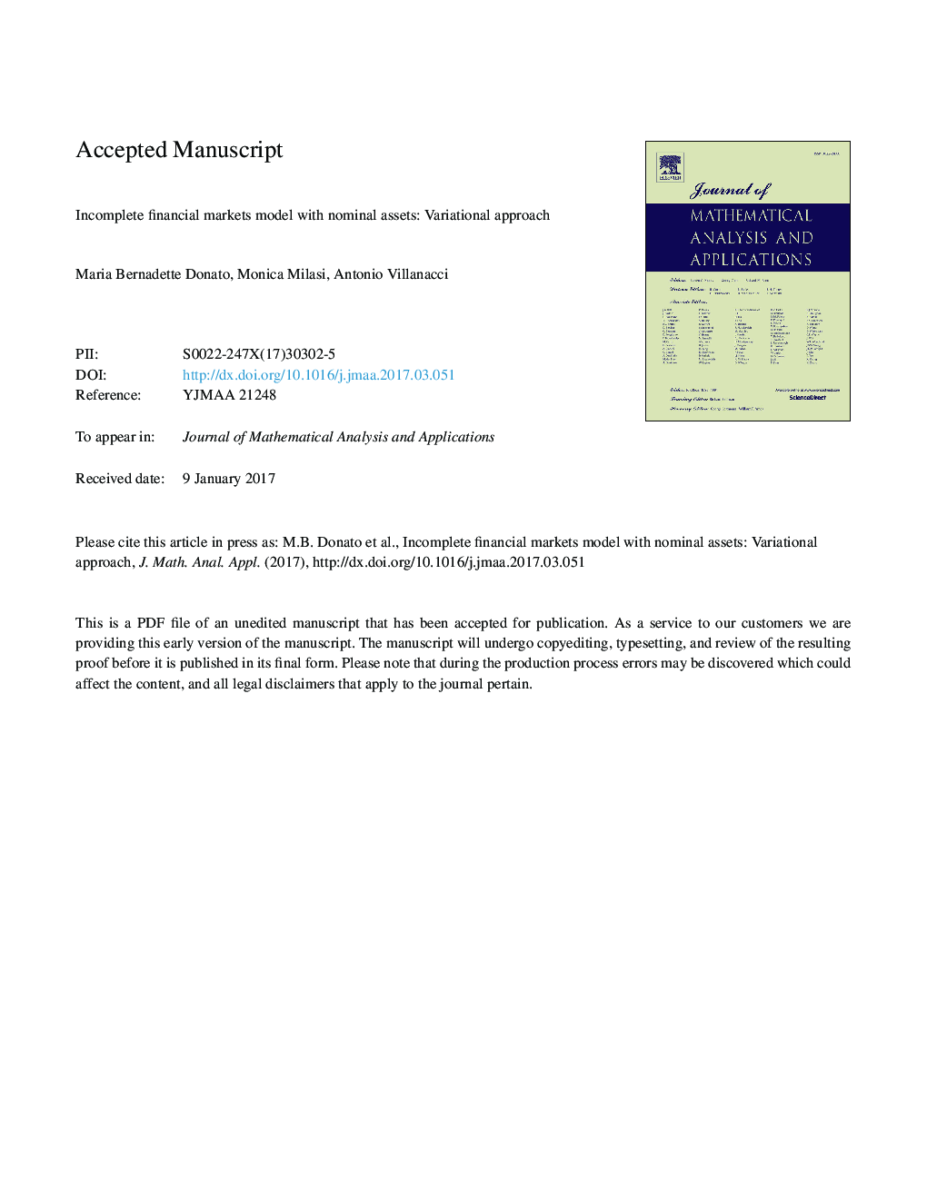 Incomplete financial markets model with nominal assets: Variational approach