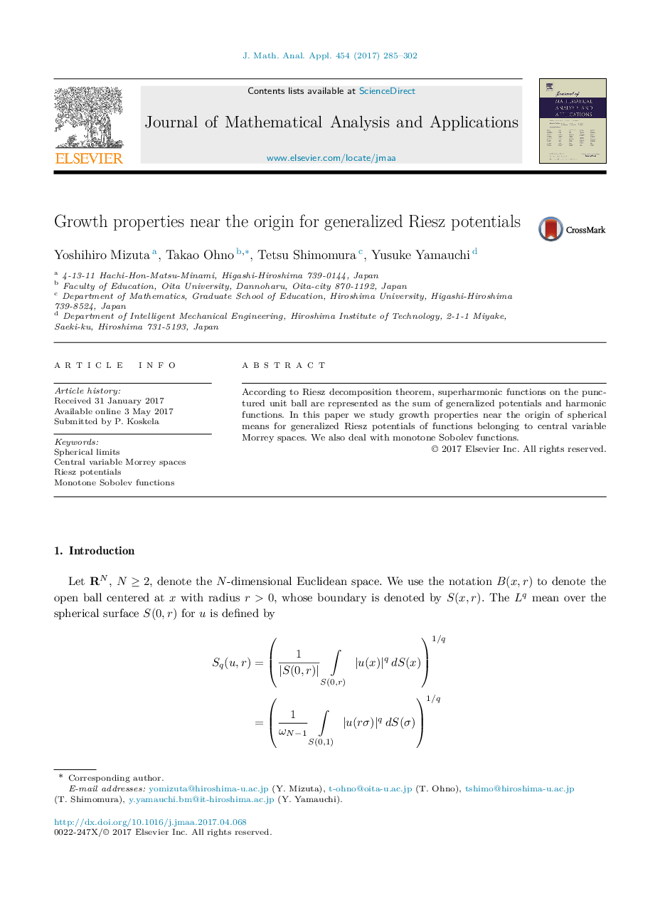 Growth properties near the origin for generalized Riesz potentials