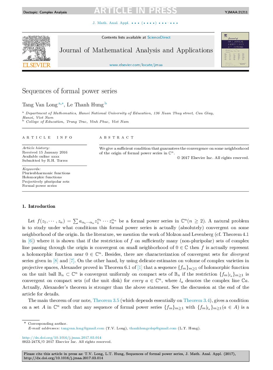 Sequences of formal power series