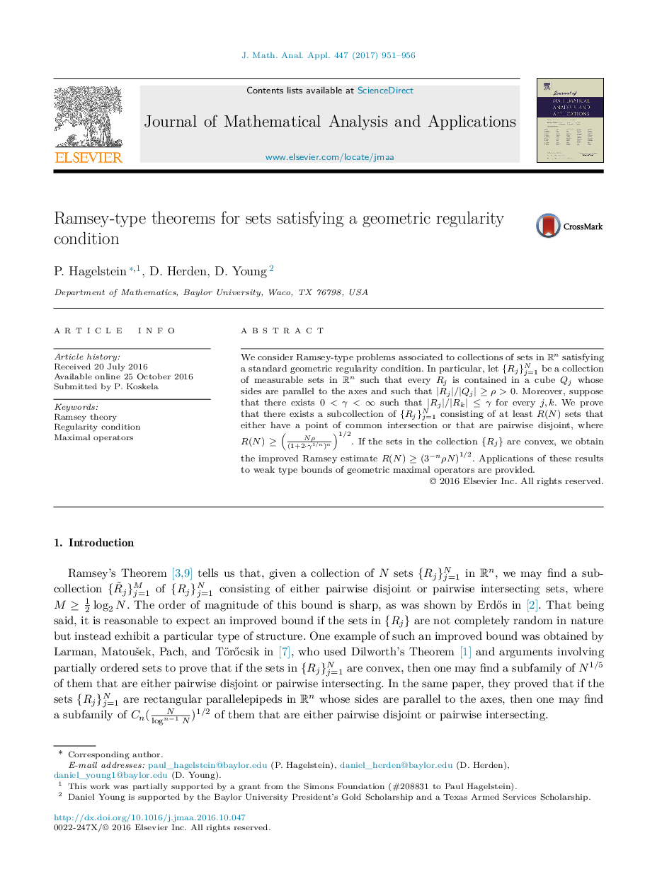 Ramsey-type theorems for sets satisfying a geometric regularity condition