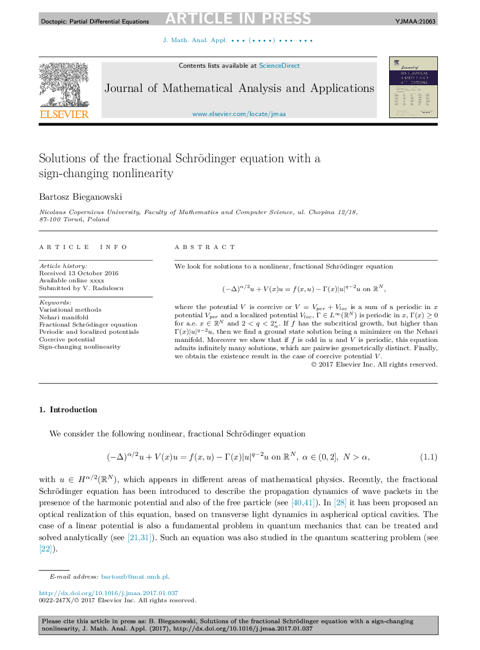 Solutions of the fractional Schrödinger equation with a sign-changing nonlinearity