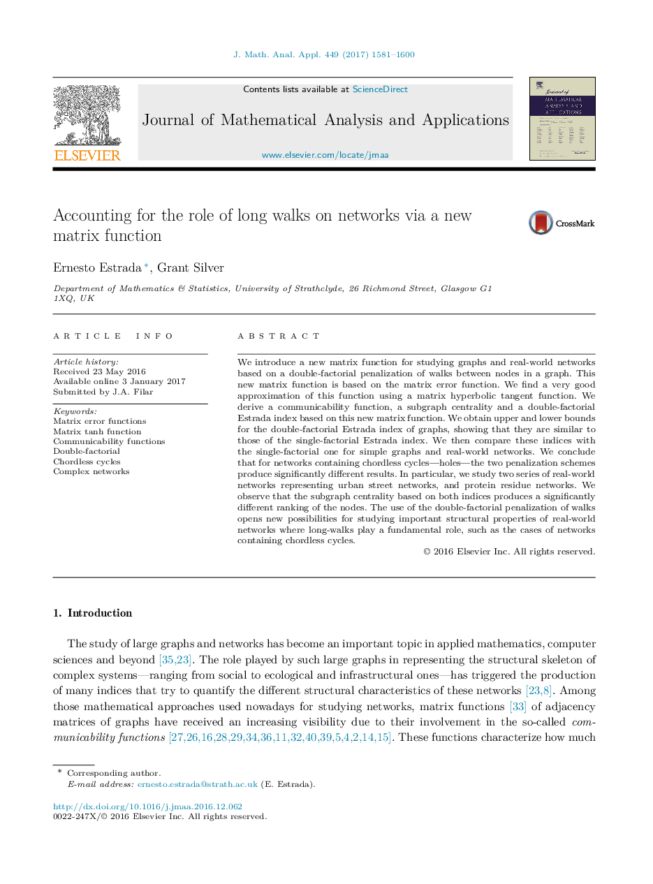 Accounting for the role of long walks on networks via a new matrix function