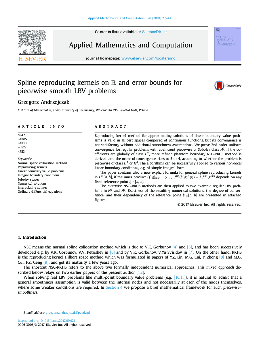 Spline reproducing kernels on R and error bounds for piecewise smooth LBV problems