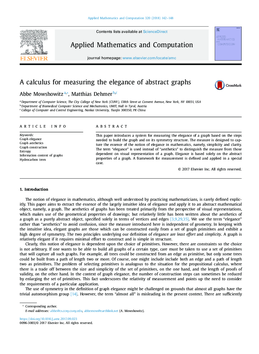 A calculus for measuring the elegance of abstract graphs