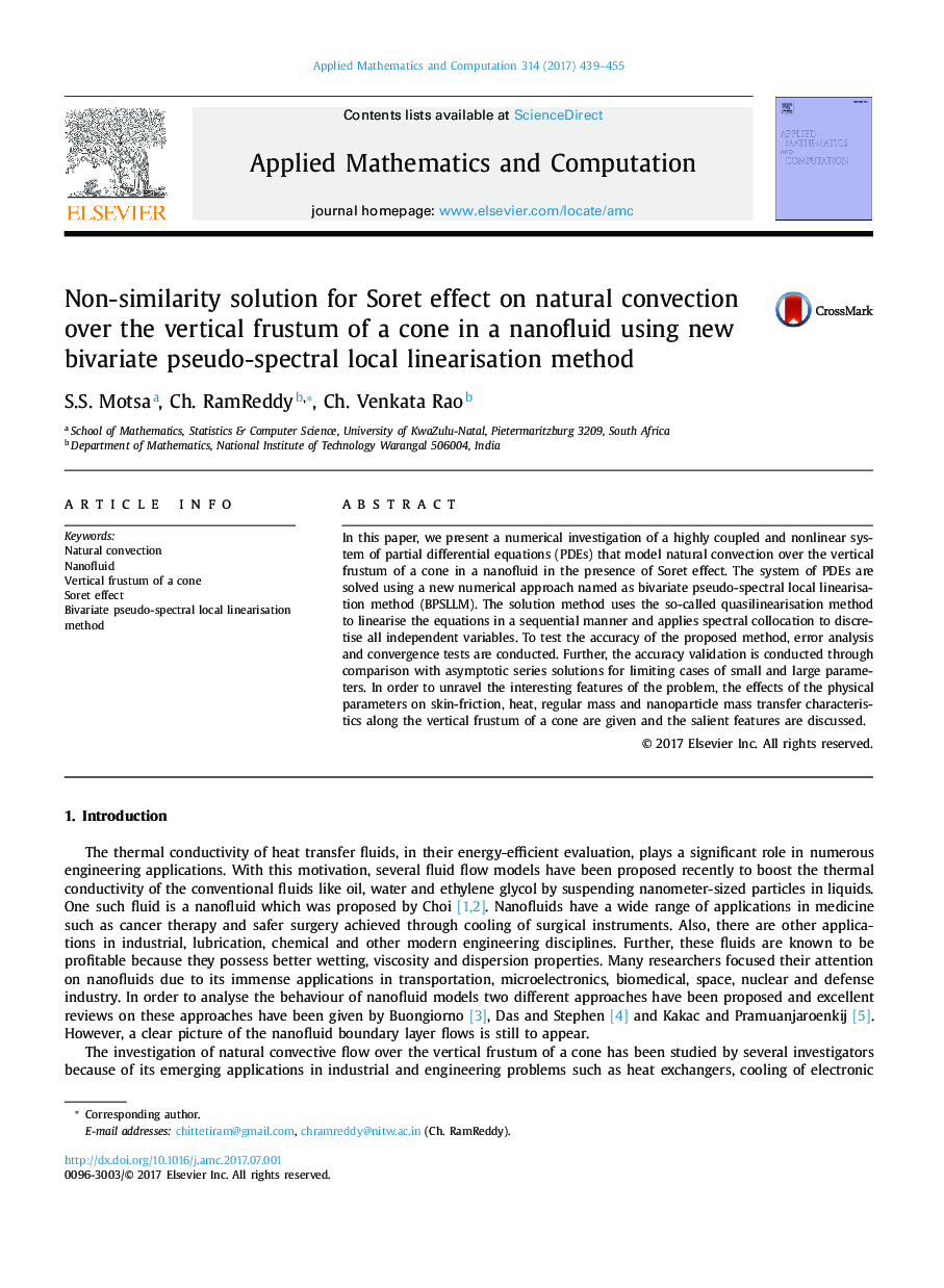 Non-similarity solution for Soret effect on natural convection over the vertical frustum of a cone in a nanofluid using new bivariate pseudo-spectral local linearisation method