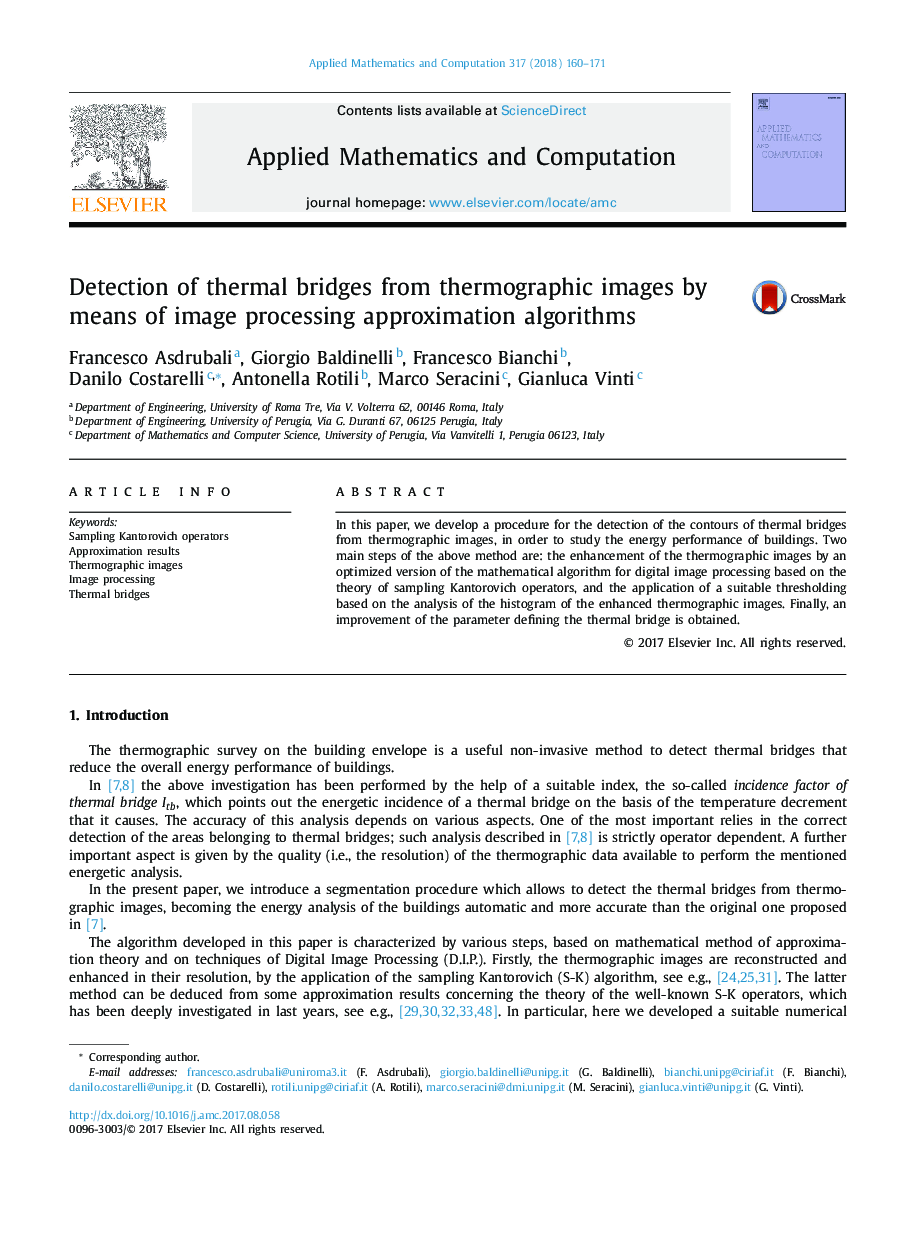 Detection of thermal bridges from thermographic images by means of image processing approximation algorithms