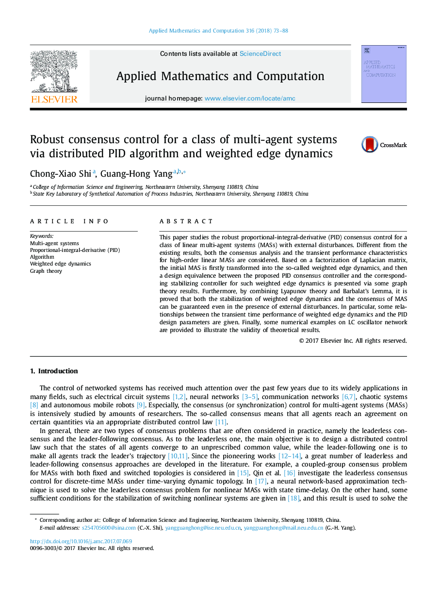 Robust consensus control for a class of multi-agent systems via distributed PID algorithm and weighted edge dynamics