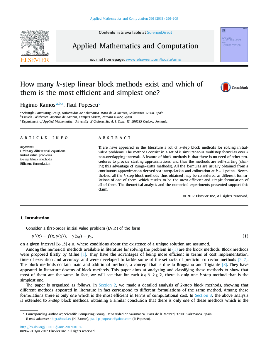 How many k-step linear block methods exist and which of them is the most efficient and simplest one?