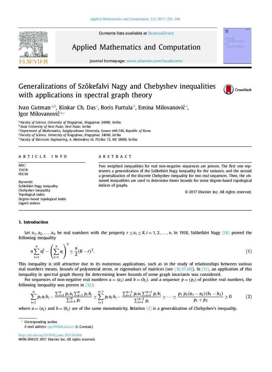 Generalizations of SzÅkefalvi Nagy and Chebyshev inequalities with applications in spectral graph theory
