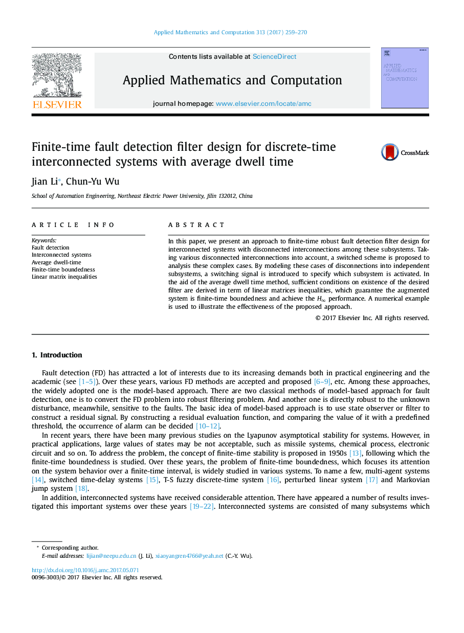 Finite-time fault detection filter design for discrete-time interconnected systems with average dwell time