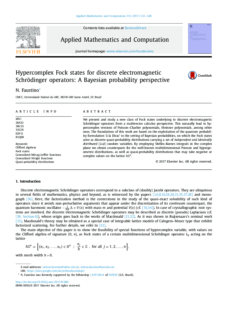 Hypercomplex Fock states for discrete electromagnetic Schrödinger operators: A Bayesian probability perspective