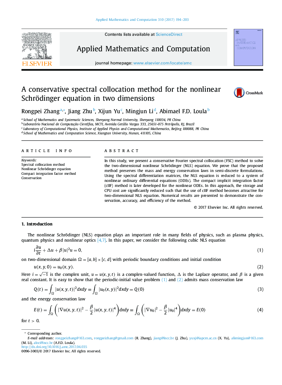 A conservative spectral collocation method for the nonlinear Schrödinger equation in two dimensions