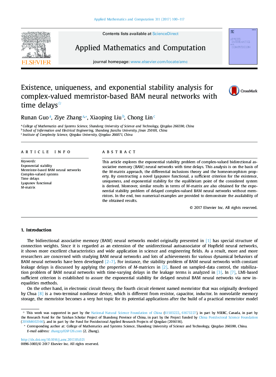 Existence, uniqueness, and exponential stability analysis for complex-valued memristor-based BAM neural networks with time delays