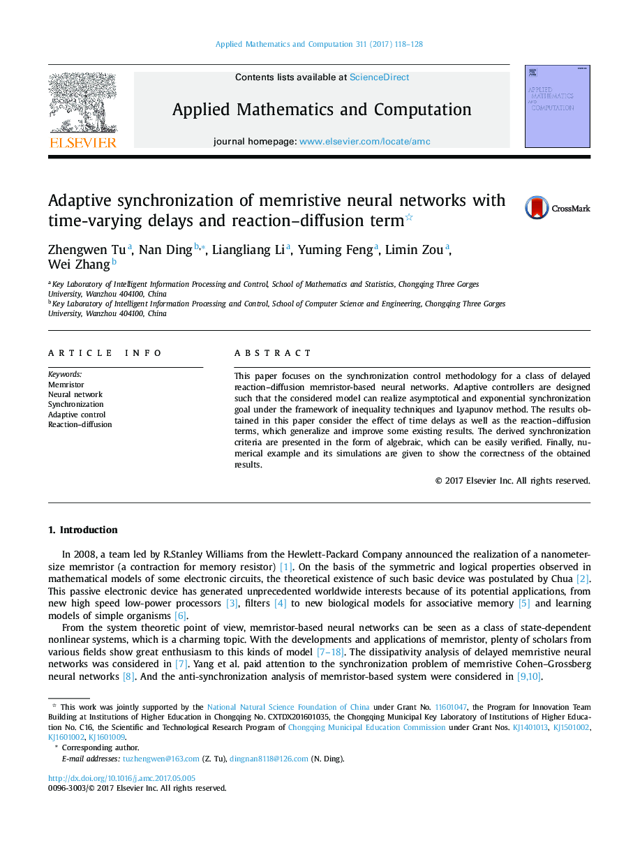 Adaptive synchronization of memristive neural networks with time-varying delays and reaction-diffusion term