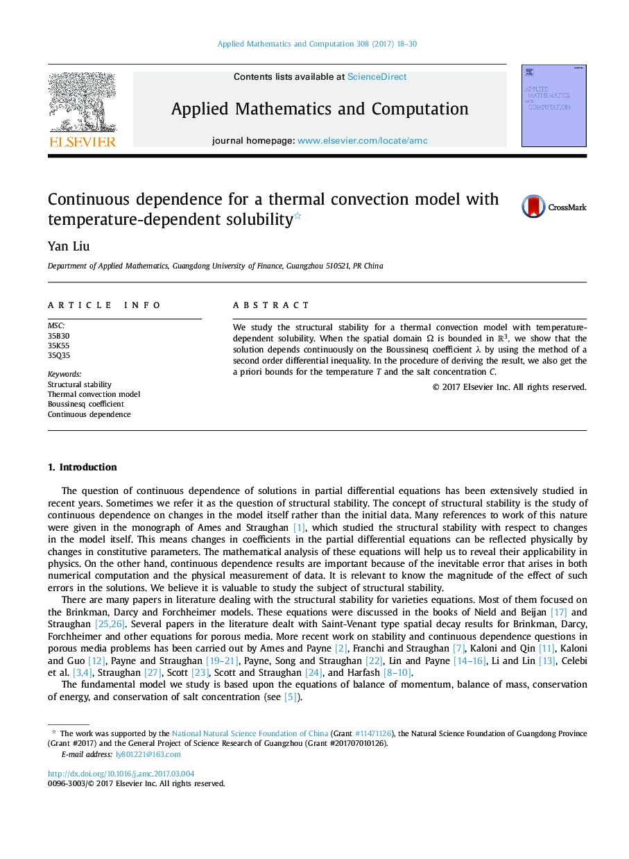 Continuous dependence for a thermal convection model with temperature-dependent solubility