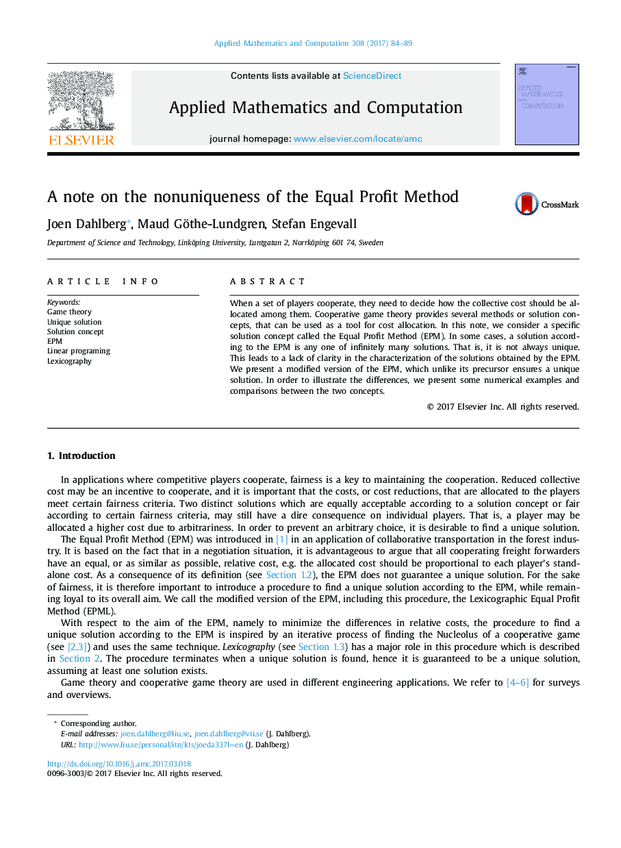 A note on the nonuniqueness of the Equal Profit Method