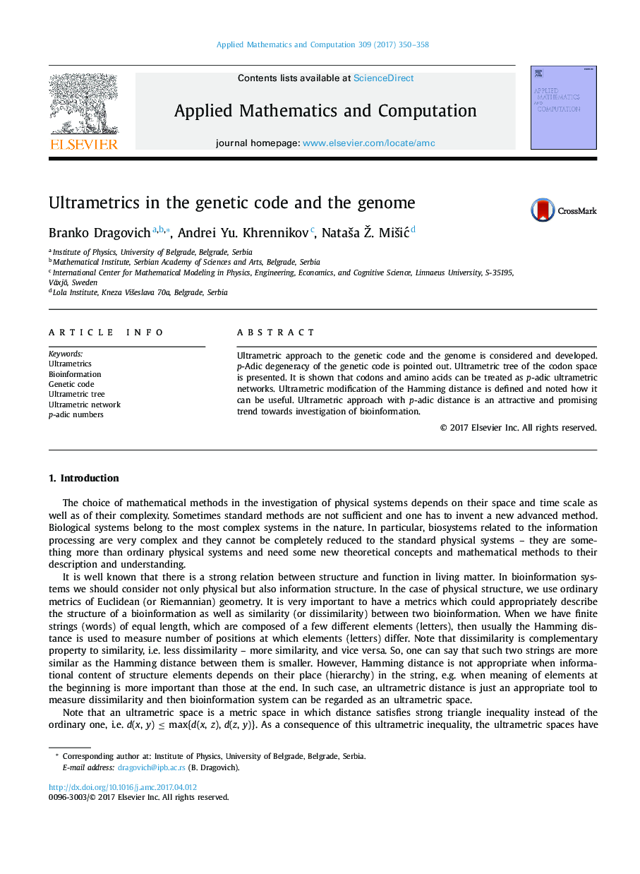 Ultrametrics in the genetic code and the genome