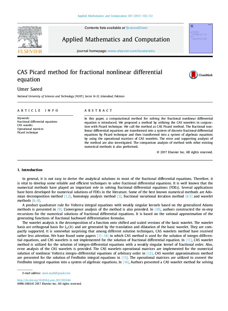 CAS Picard method for fractional nonlinear differential equation