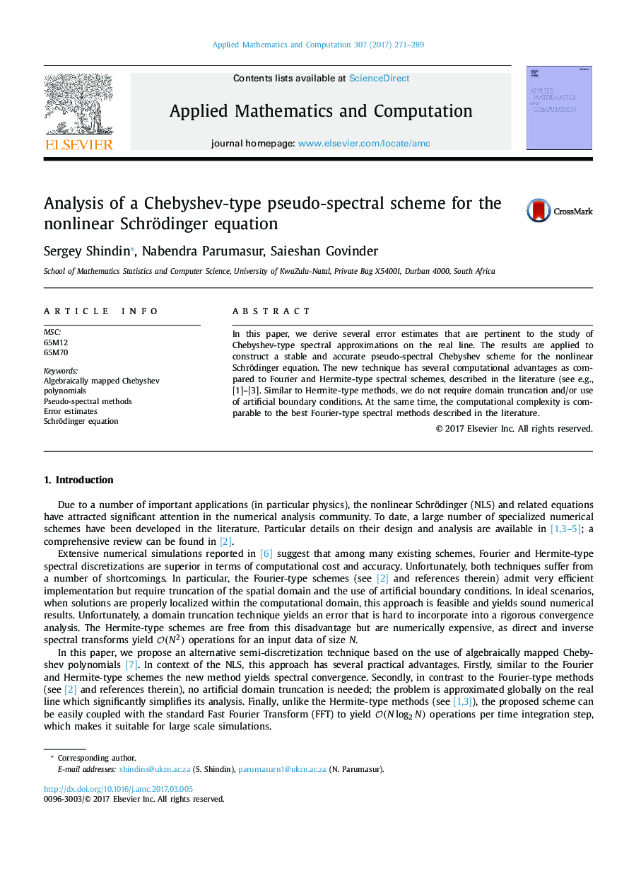 Analysis of a Chebyshev-type pseudo-spectral scheme for the nonlinear Schrödinger equation