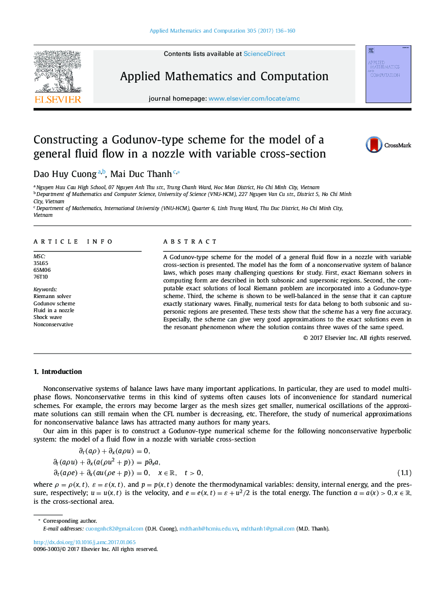 Constructing a Godunov-type scheme for the model of a general fluid flow in a nozzle with variable cross-section