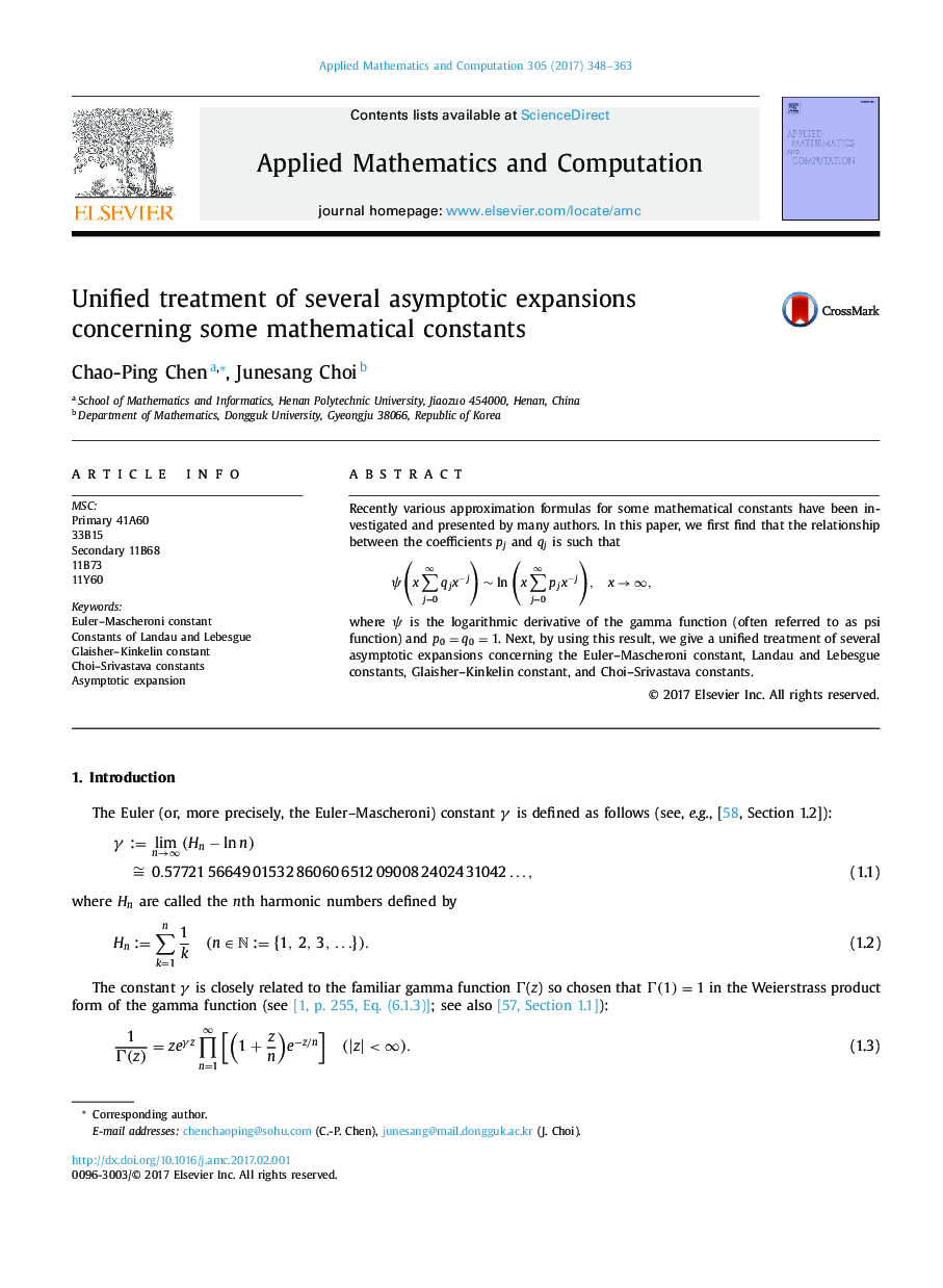 Unified treatment of several asymptotic expansions concerning some mathematical constants