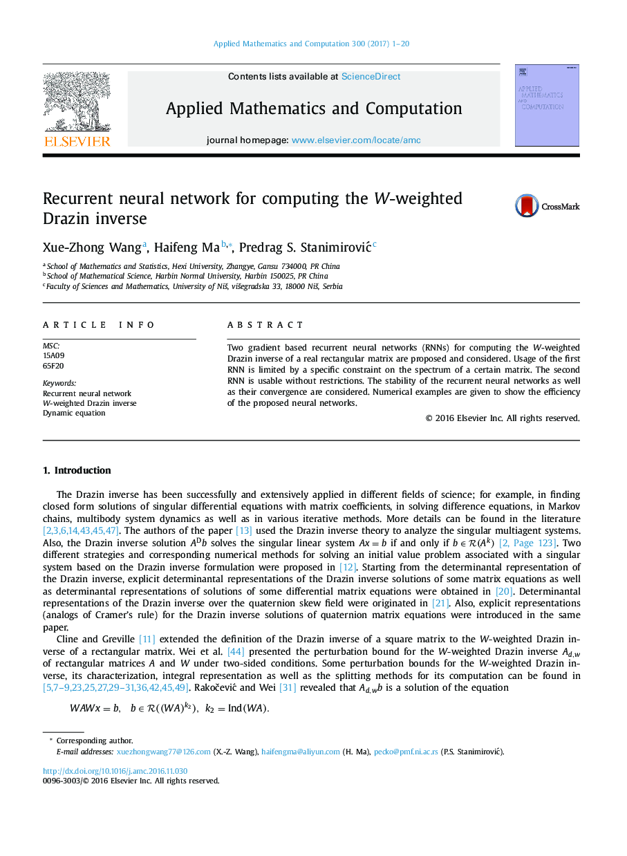 Recurrent neural network for computing the W-weighted Drazin inverse