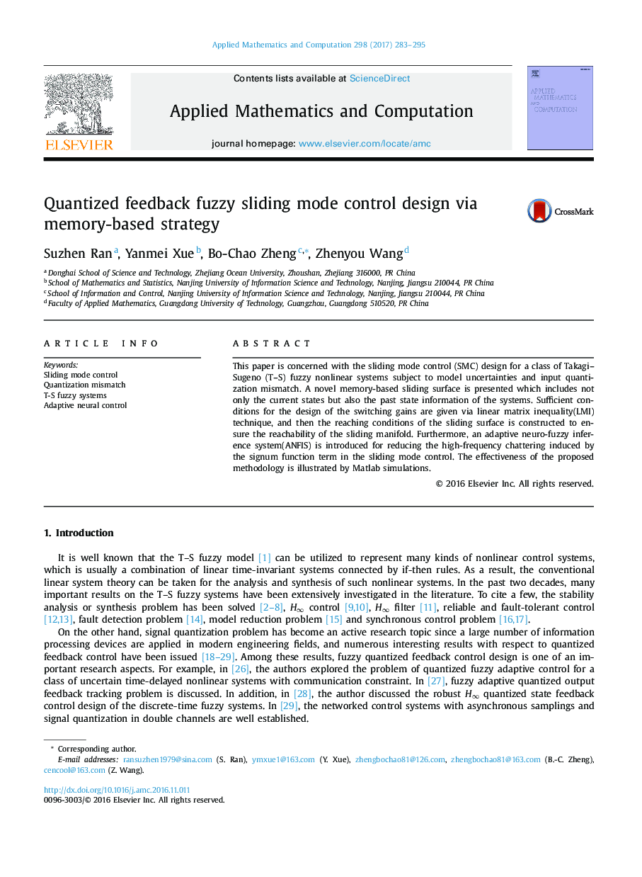 Quantized feedback fuzzy sliding mode control design via memory-based strategy