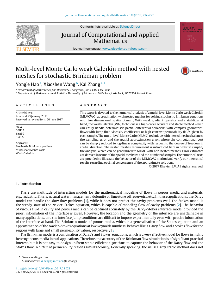 Multi-level Monte Carlo weak Galerkin method with nested meshes for stochastic Brinkman problem