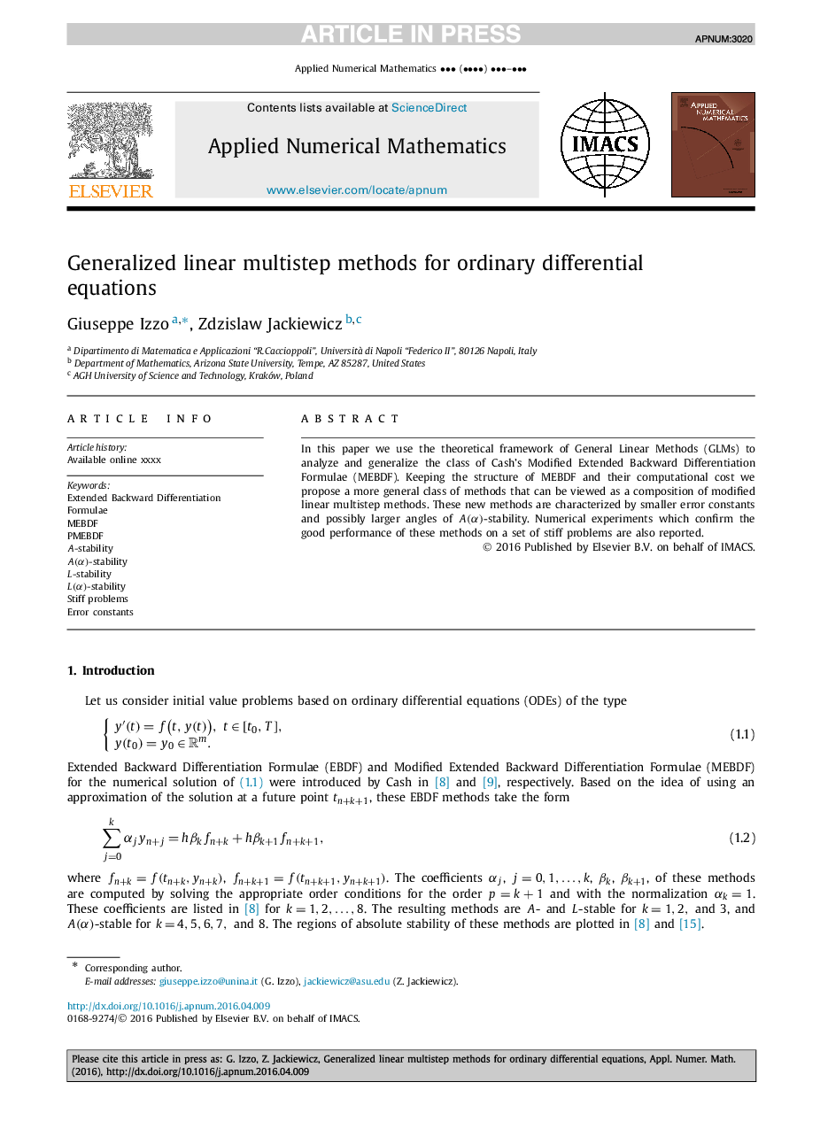 Generalized linear multistep methods for ordinary differential equations