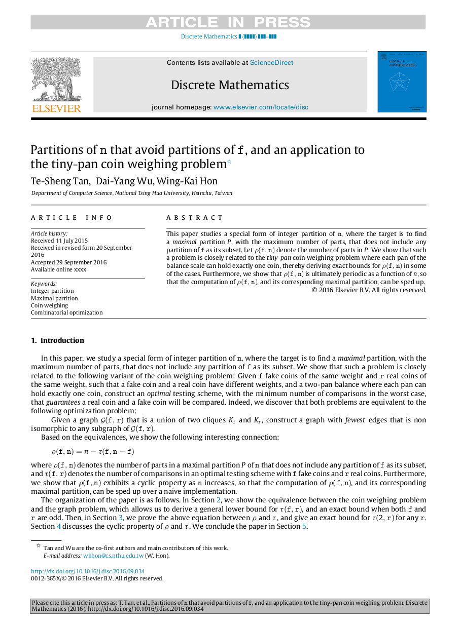 Partitions of n that avoid partitions of f, and an application to the tiny-pan coin weighingÂ problem