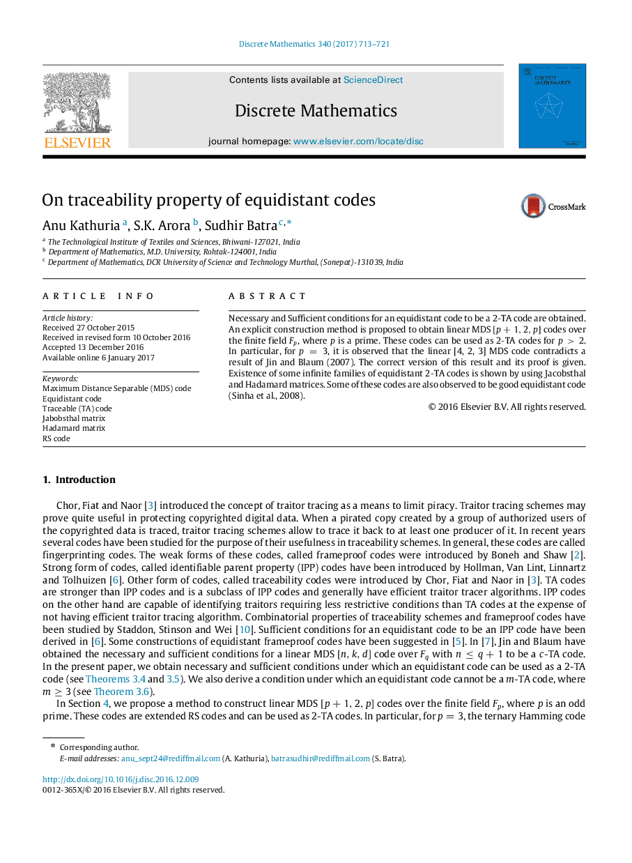 On traceability property of equidistant codes