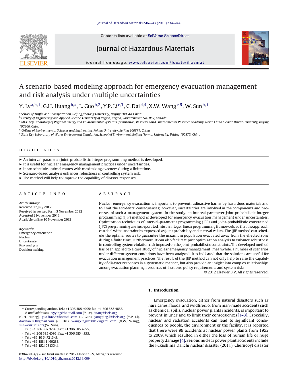 A scenario-based modeling approach for emergency evacuation management and risk analysis under multiple uncertainties