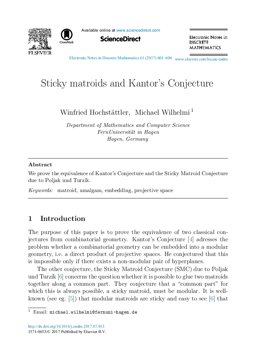 Sticky matroids and Kantor's Conjecture