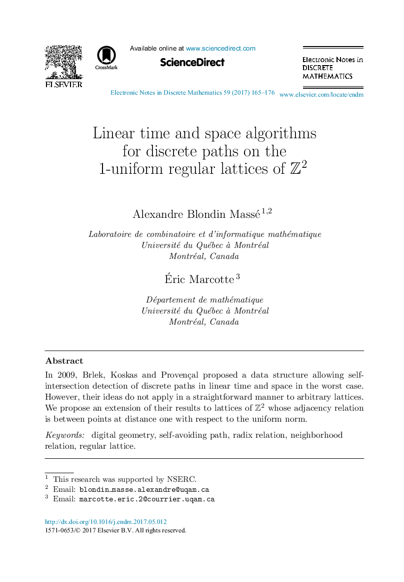 Linear time and space algorithms for discrete paths on the 1-uniform regular lattices of Z2