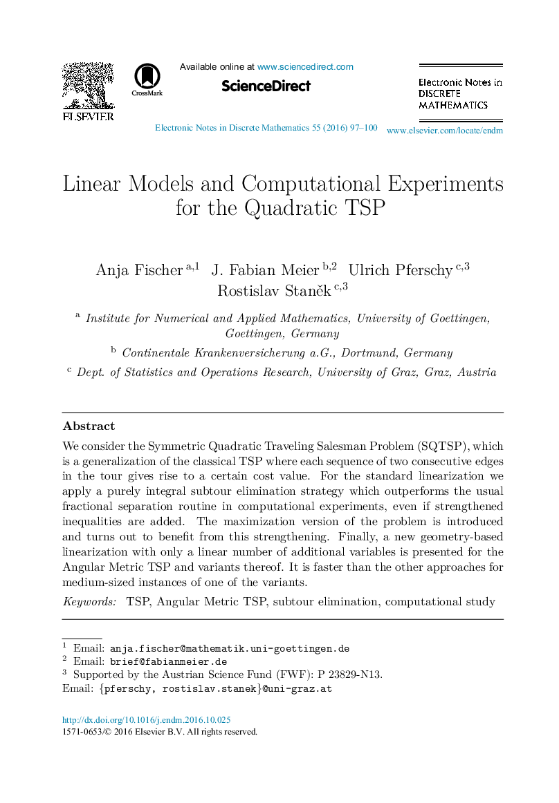 Linear Models and Computational Experiments for the Quadratic TSP