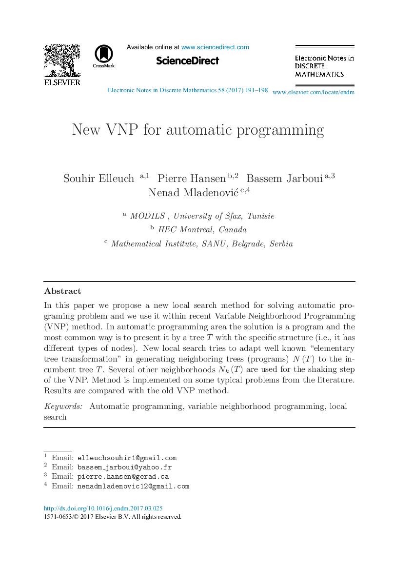 New VNP for automatic programming