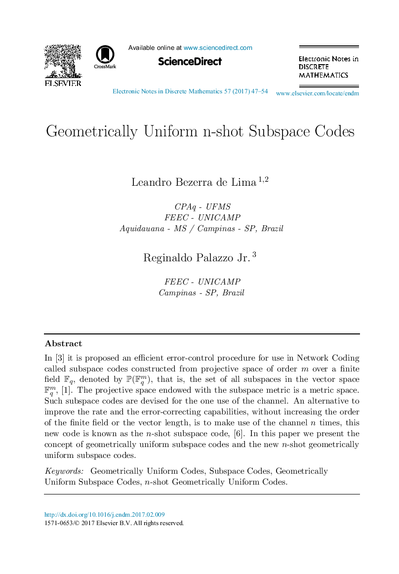 Geometrically Uniform n-shot Subspace Codes