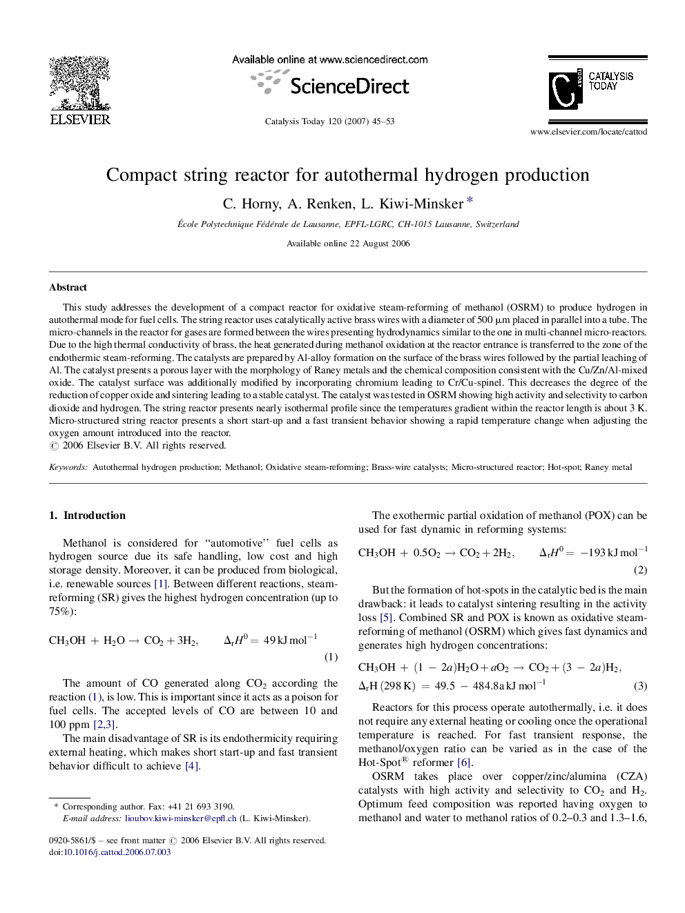 Compact string reactor for autothermal hydrogen production