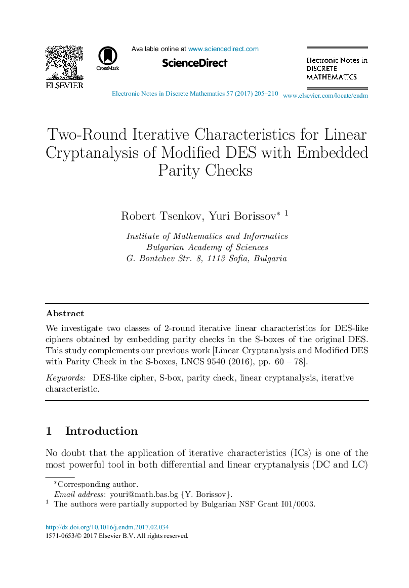 Two-Round Iterative Characteristics for Linear Cryptanalysis of Modified DES with Embedded Parity Checks