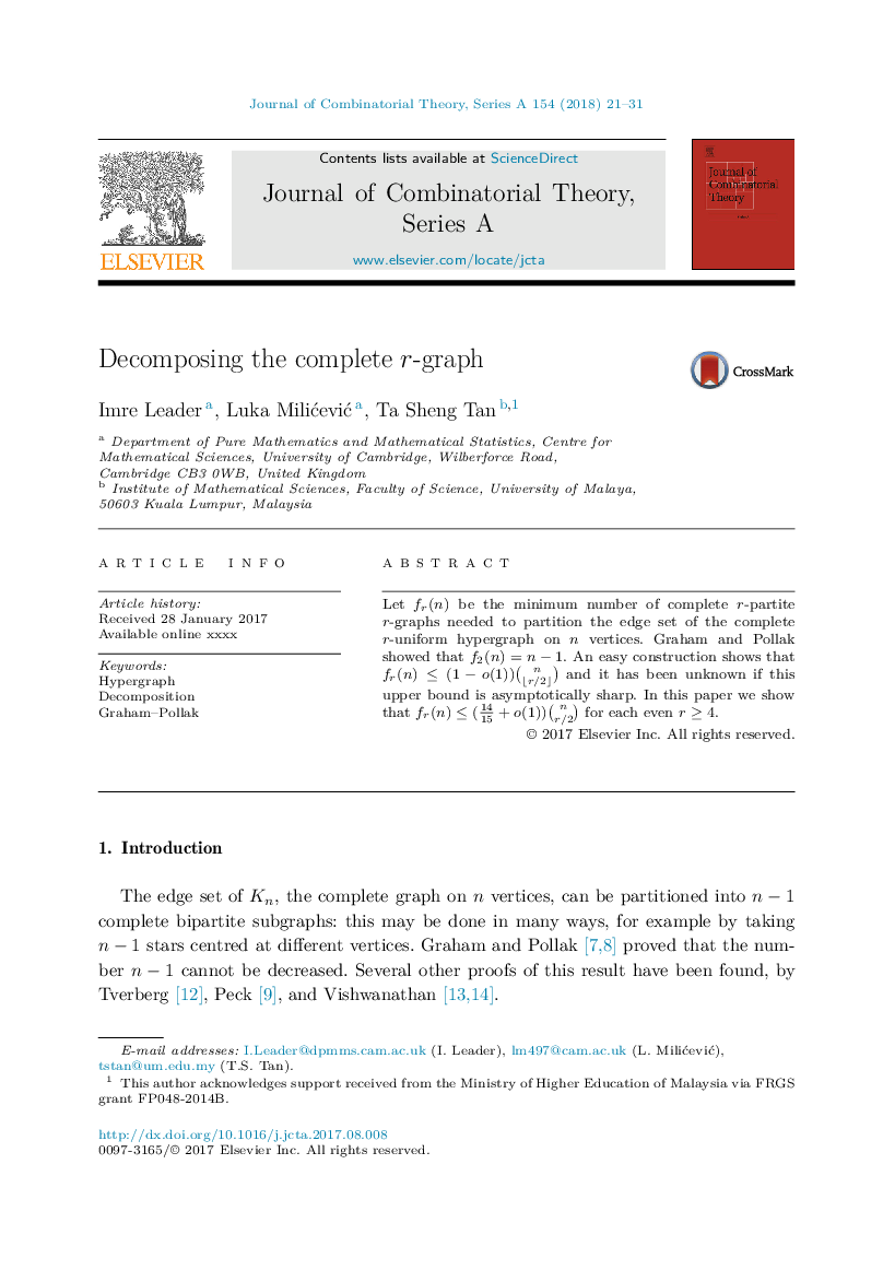 Decomposing the complete r-graph