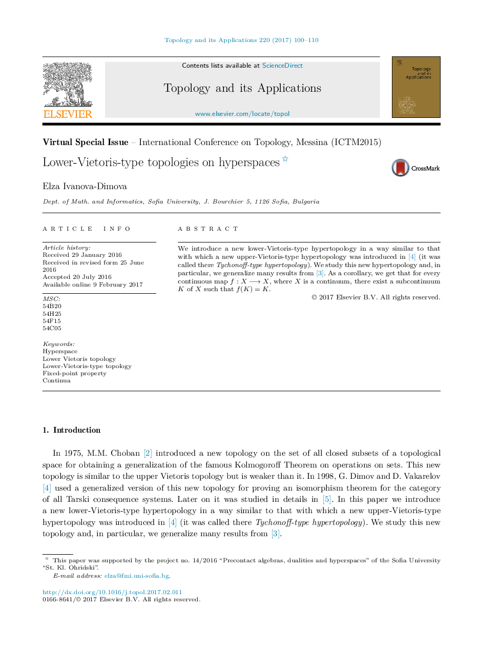 Virtual Special Issue - International Conference on Topology, Messina (ICTM2015)Lower-Vietoris-type topologies on hyperspaces