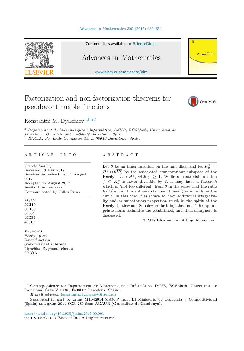 Factorization and non-factorization theorems for pseudocontinuable functions