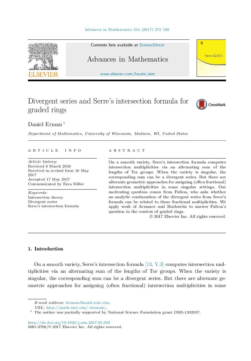 Divergent series and Serre's intersection formula for graded rings