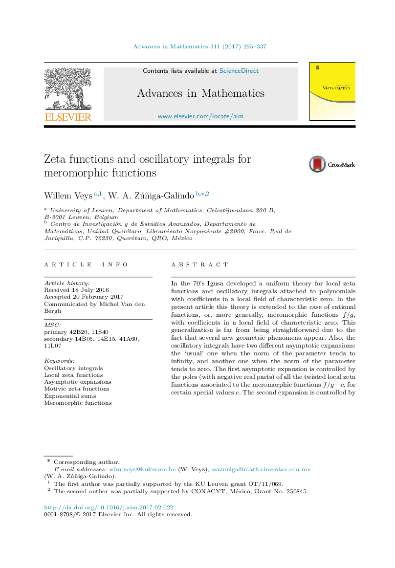 عکس صفحه اول مقاله: Zeta functions and oscillatory integrals for meromorphic functions Zeta functions and oscillatory integrals for meromorphic functions