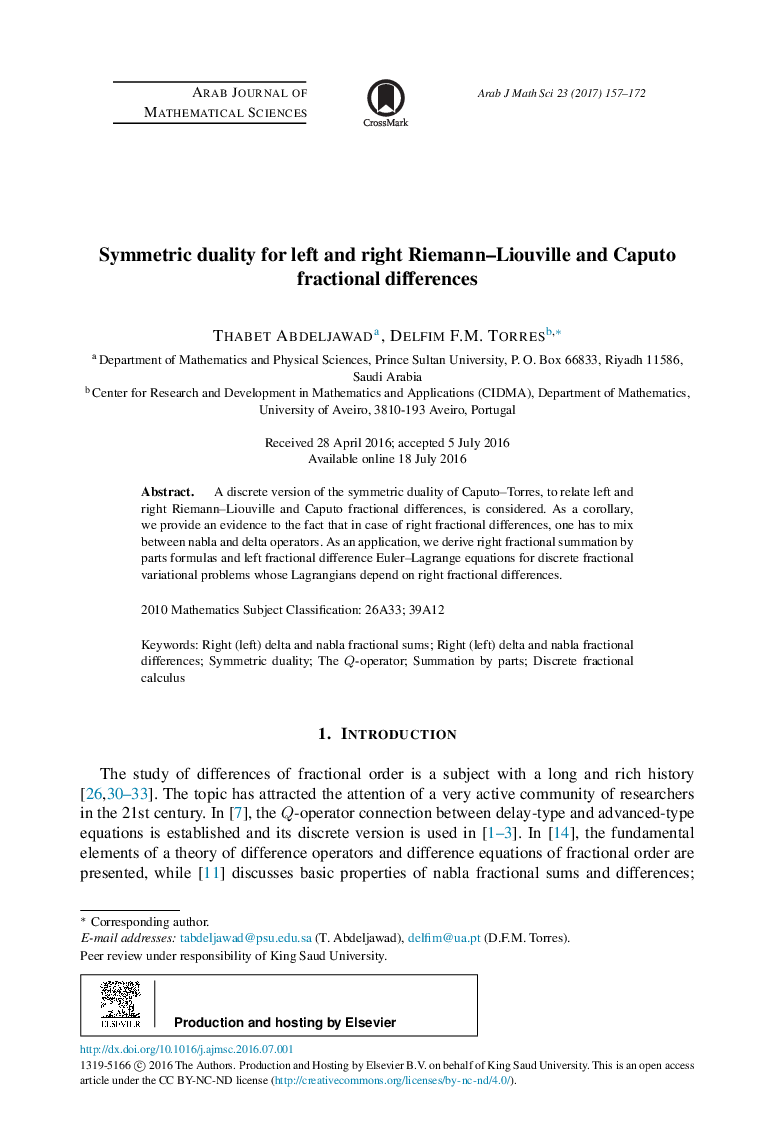 Symmetric duality for left and right Riemann-Liouville and Caputo fractional differences