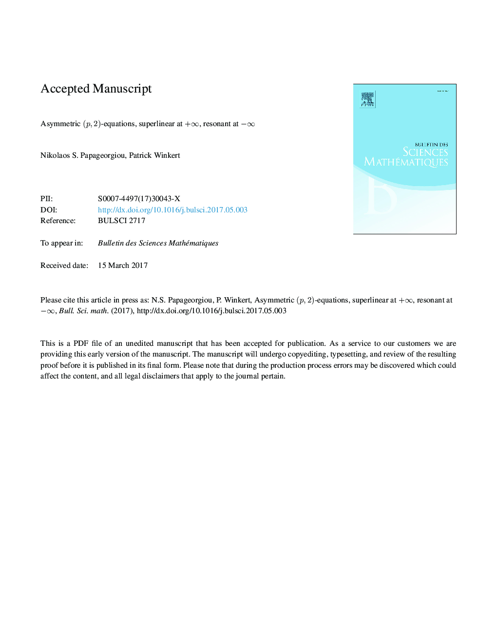 Asymmetric (p,2)-equations, superlinear at +â, resonant at ââ