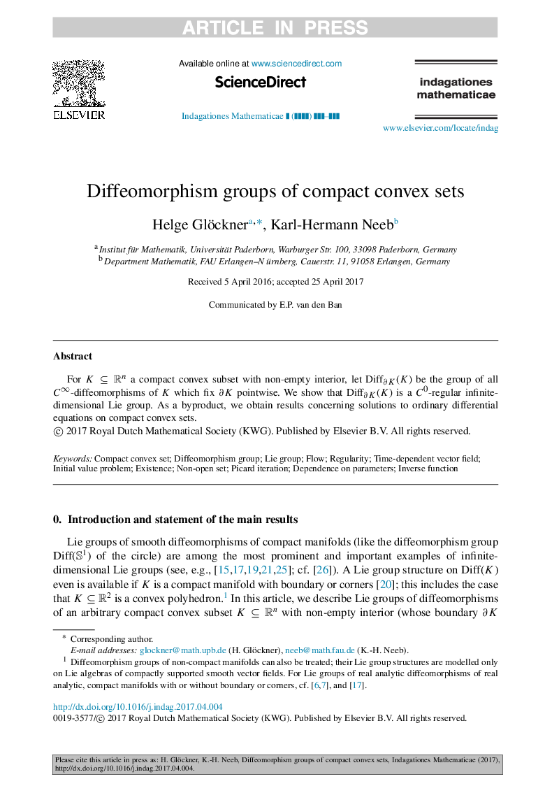 Diffeomorphism groups of compact convex sets